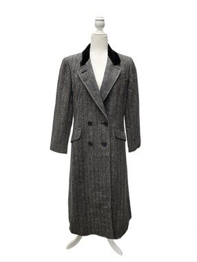 Vintage Herringbone Wool Double-Breasted Overcoat